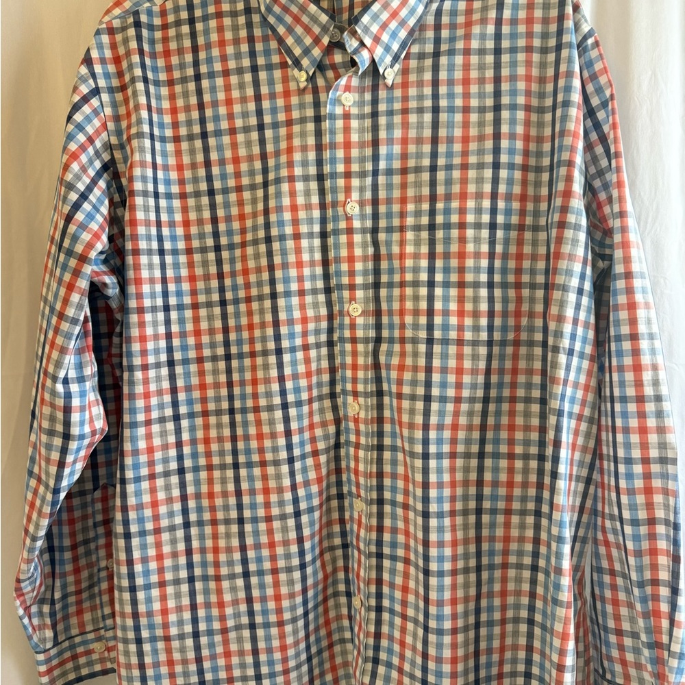 Brooks Brothers Red/Orange and Blue Plaid Button Down Shirt